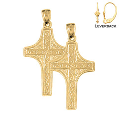 14K oder 18K Gold Weinreben-Kreuz-Ohrringe