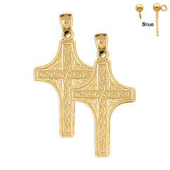 Sterling Silver 36mm Vine Cross Earrings (White or Yellow Gold Plated)