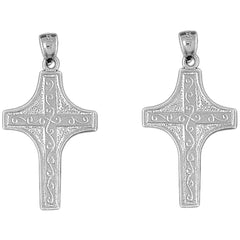 Sterling Silver 36mm Vine Cross Earrings