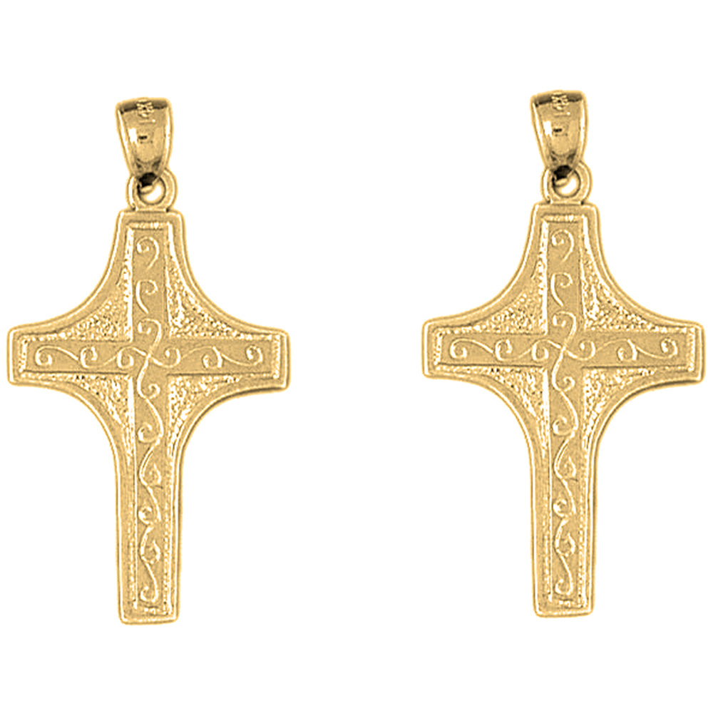 14K or 18K Gold 36mm Vine Cross Earrings