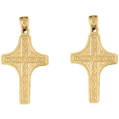 14K or 18K Gold 36mm Vine Cross Earrings