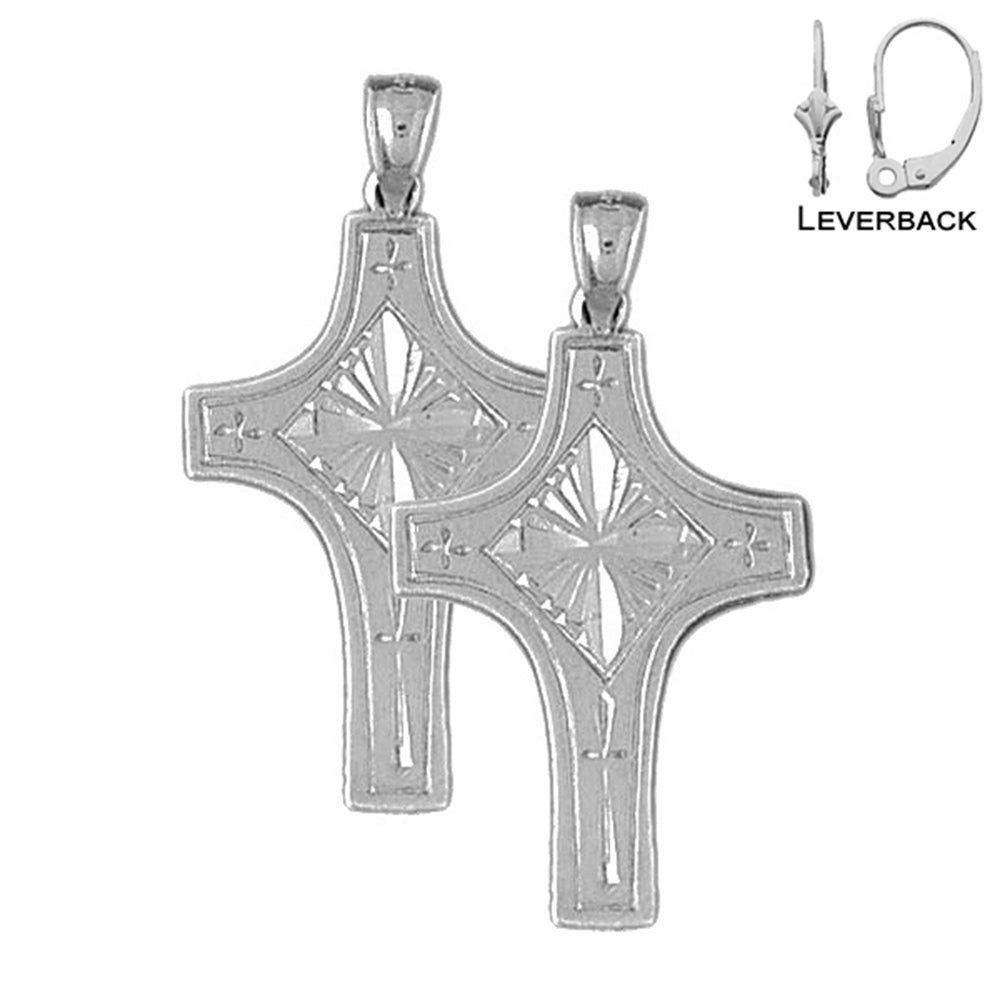 Sterling Silver 36mm Latin Cross Earrings (White or Yellow Gold Plated)