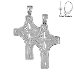 Sterling Silver 36mm Latin Cross Earrings (White or Yellow Gold Plated)