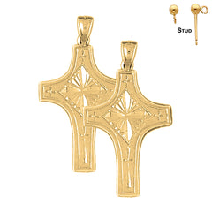 Sterling Silver 36mm Latin Cross Earrings (White or Yellow Gold Plated)