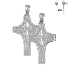 Sterling Silver 36mm Latin Cross Earrings (White or Yellow Gold Plated)