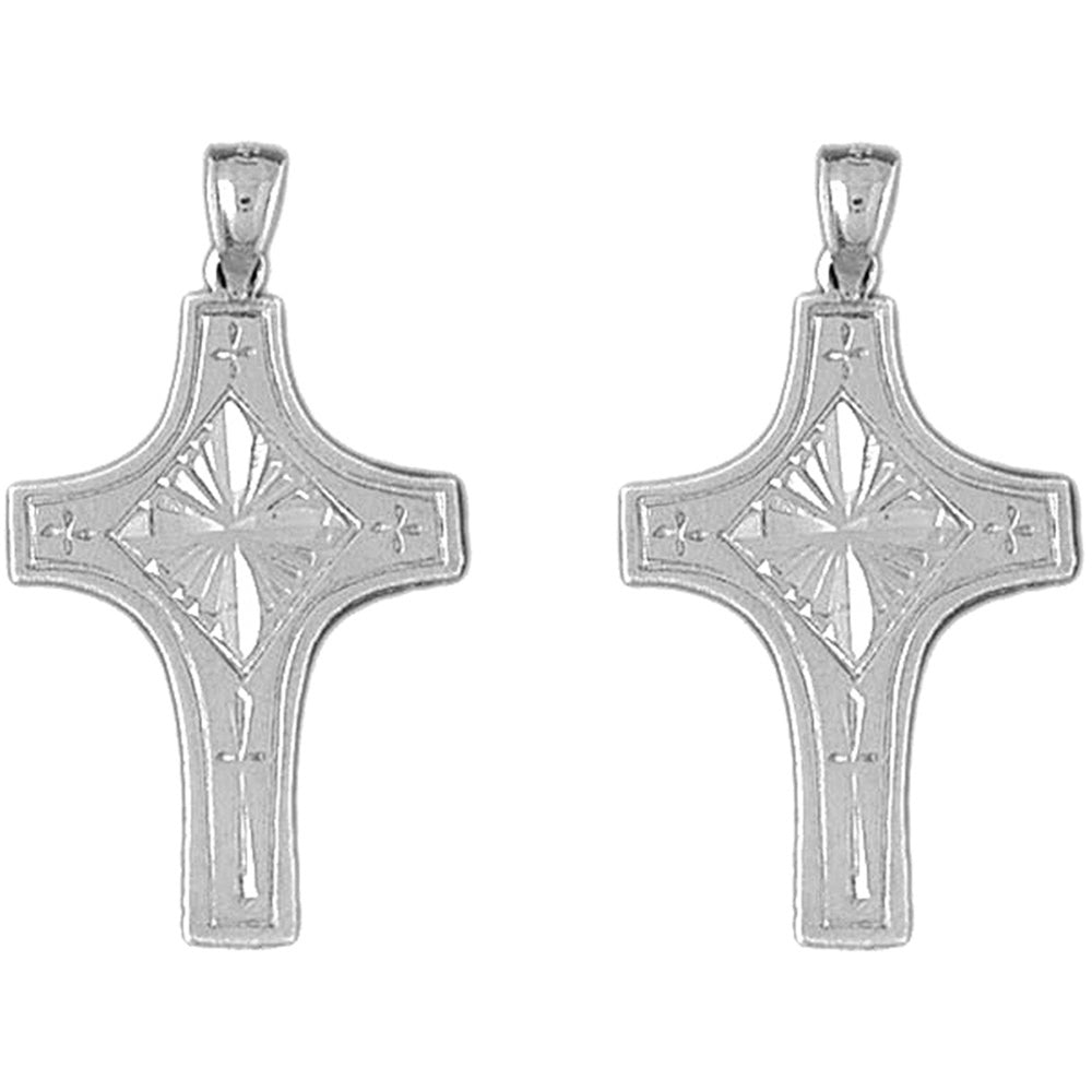 Sterling Silver 36mm Latin Cross Earrings