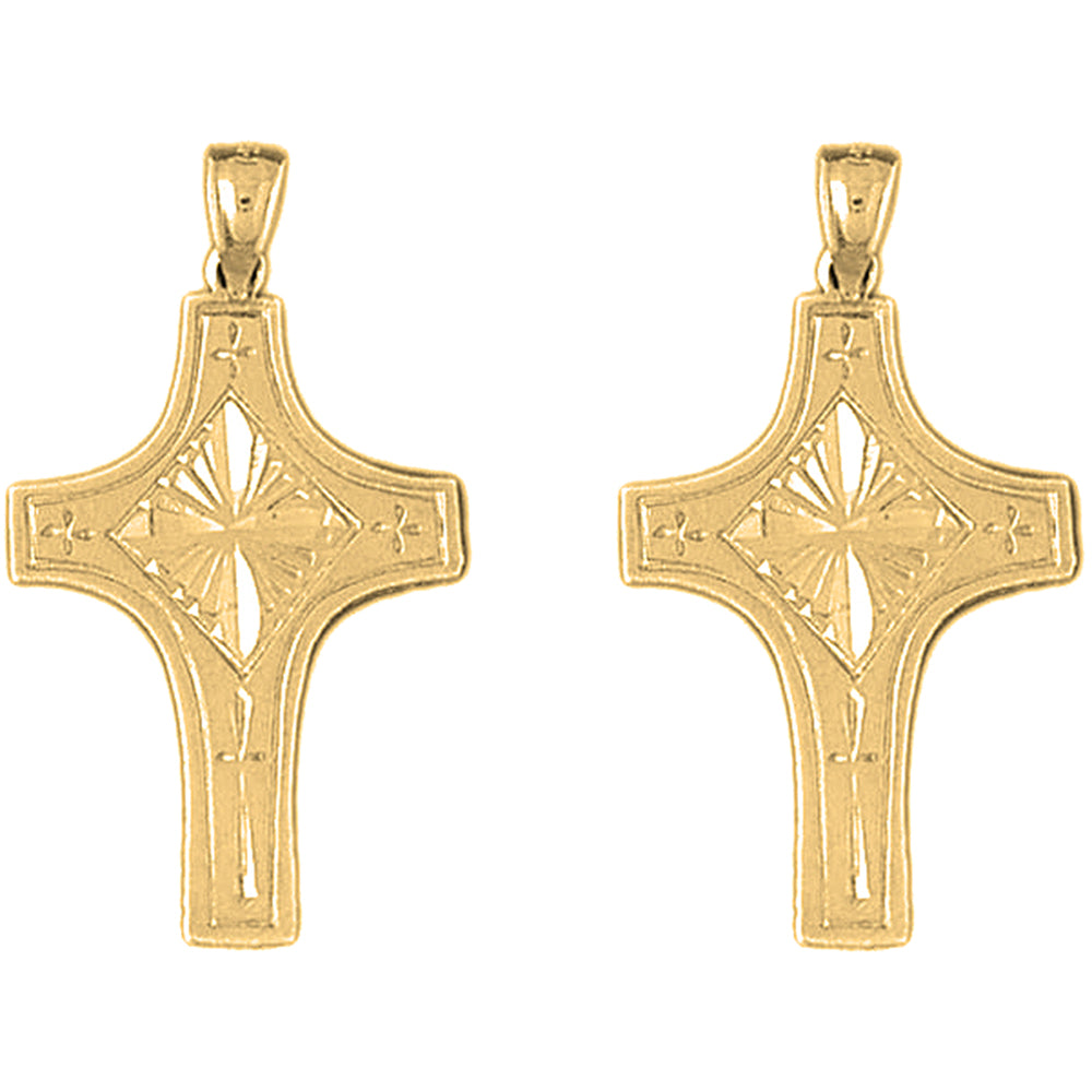 14K or 18K Gold 36mm Latin Cross Earrings