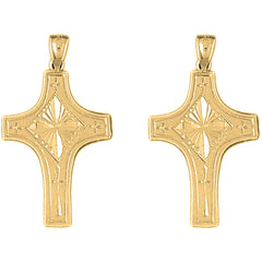 Yellow Gold-plated Silver 36mm Latin Cross Earrings