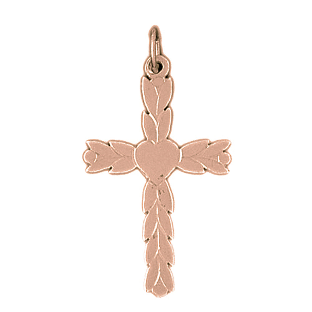 14K or 18K Gold Budded Heart Cross Pendant