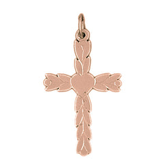 14K or 18K Gold Budded Heart Cross Pendant