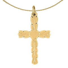 Colgante de cruz de corazón con brotes de oro de 14 quilates o 18 quilates