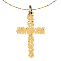 14K or 18K Gold Budded Heart Cross Pendant