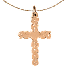 14K or 18K Gold Budded Heart Cross Pendant