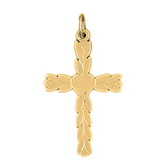 14K or 18K Gold Budded Heart Cross Pendant