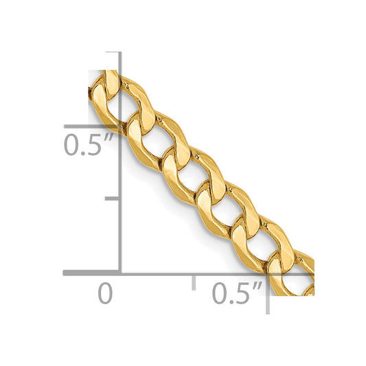 Cadena curva semisólida de oro amarillo de 10 quilates de 4,3 mm