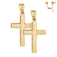 Sterling Silver 32mm Vine Cross Earrings (White or Yellow Gold Plated)