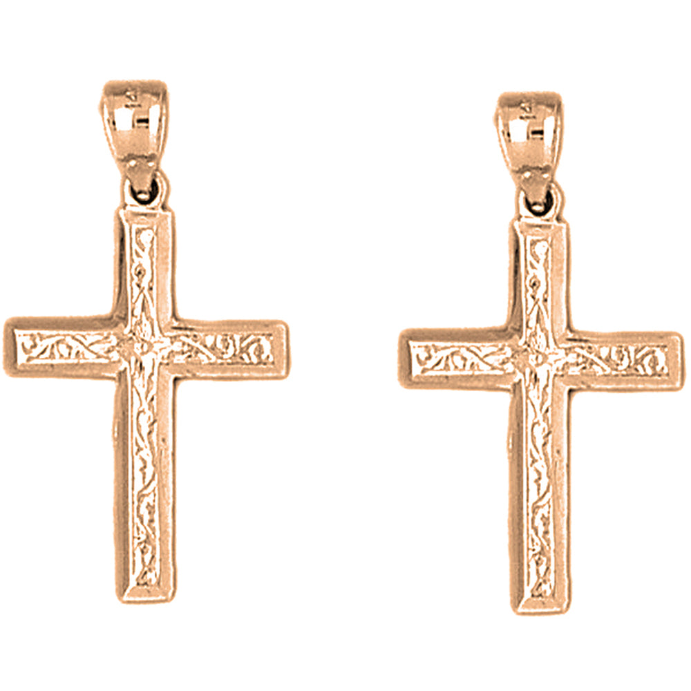 14K or 18K Gold 32mm Vine Cross Earrings