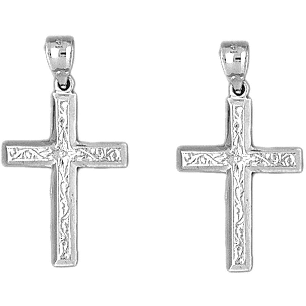 14K or 18K Gold 32mm Vine Cross Earrings