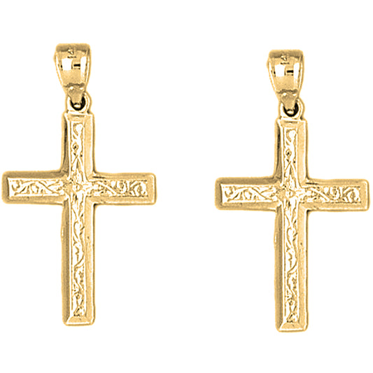 14K or 18K Gold 32mm Vine Cross Earrings