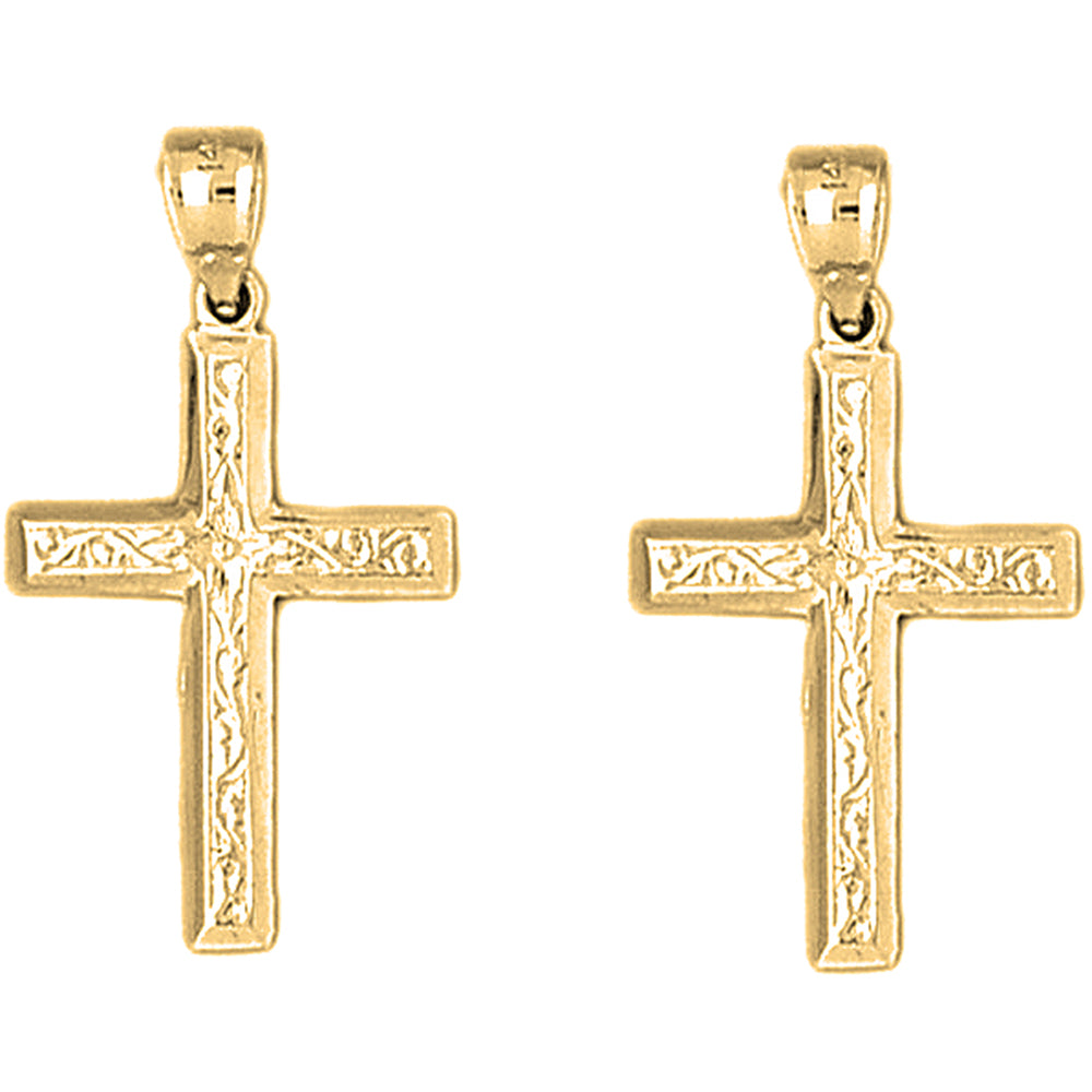 Yellow Gold-plated Silver 32mm Vine Cross Earrings