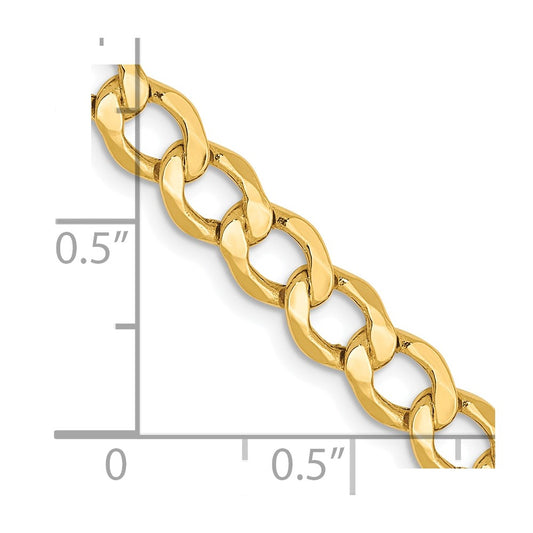 Cadena curva semisólida de oro amarillo de 10 quilates de 5,25 mm