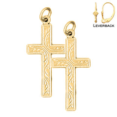 Sterling Silver 33mm Vine Cross Earrings (White or Yellow Gold Plated)