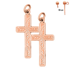 14K or 18K Gold Vine Cross Earrings