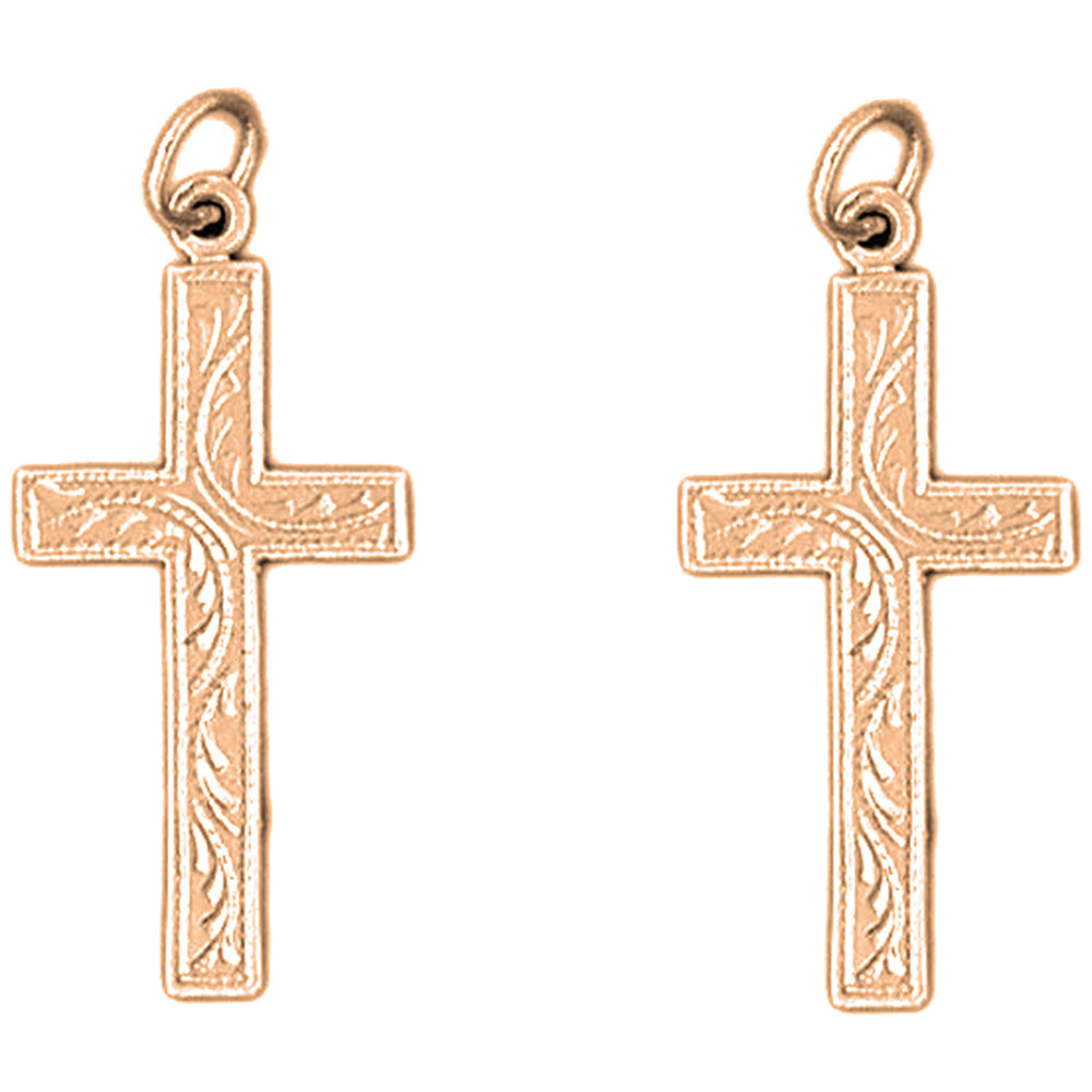 14K or 18K Gold 33mm Vine Cross Earrings