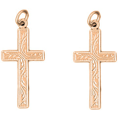 14K or 18K Gold 33mm Vine Cross Earrings