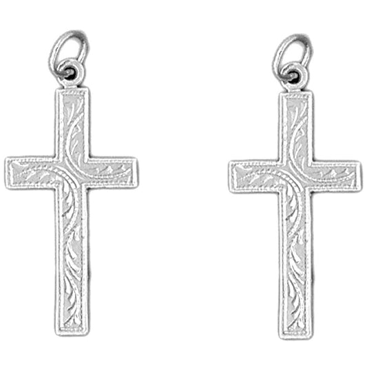 Sterling Silver 33mm Vine Cross Earrings