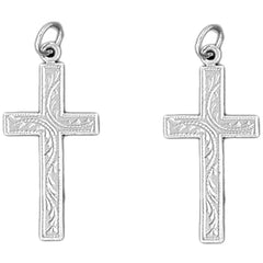 Sterling Silver 33mm Vine Cross Earrings