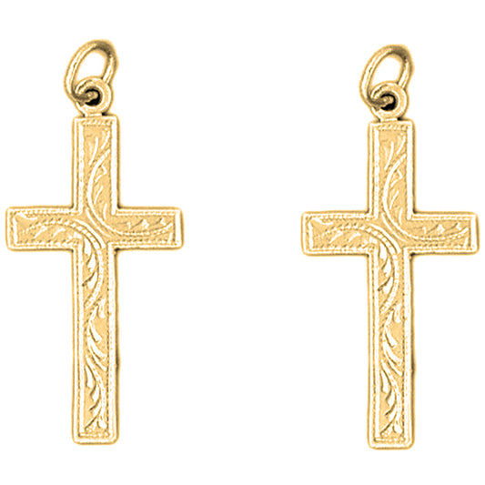 Yellow Gold-plated Silver 33mm Vine Cross Earrings