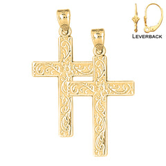 Sterling Silver 38mm Vine Cross Earrings (White or Yellow Gold Plated)