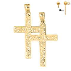 Pendientes de cruz de vid de plata de ley de 38 mm (chapados en oro blanco o amarillo)