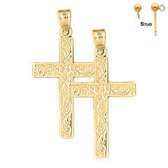 Sterling Silver 38mm Vine Cross Earrings (White or Yellow Gold Plated)