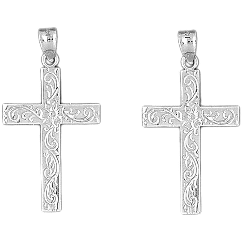 Sterling Silver 38mm Vine Cross Earrings