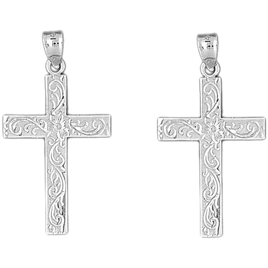 Sterling Silver 38mm Vine Cross Earrings