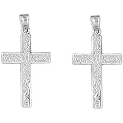 Sterling Silver 38mm Vine Cross Earrings