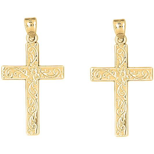 14K or 18K Gold 38mm Vine Cross Earrings