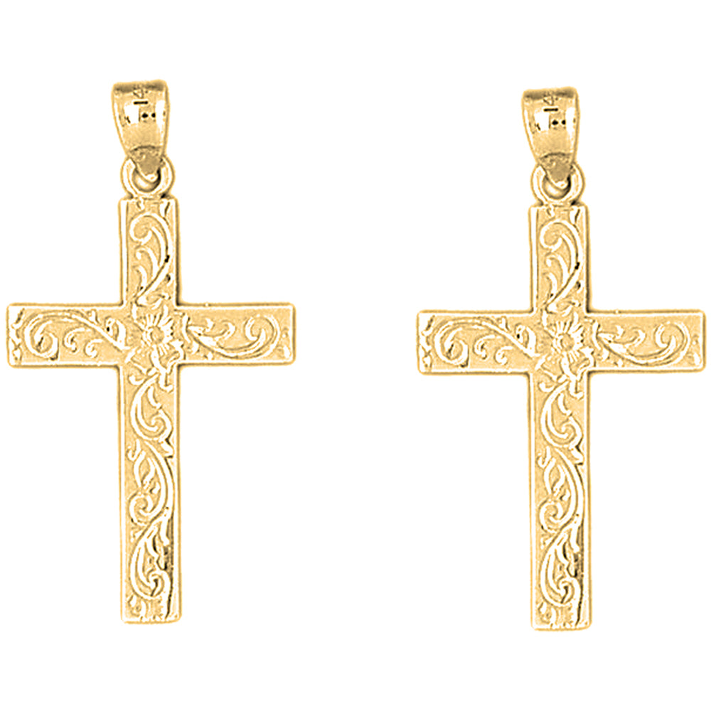 Yellow Gold-plated Silver 38mm Vine Cross Earrings