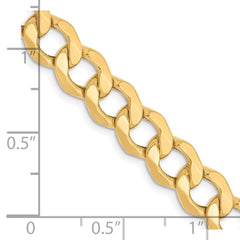 Cadena curva semisólida de oro amarillo de 10 quilates de 7 mm