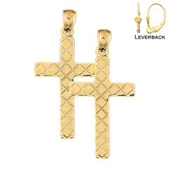 Sterling Silver 43mm Latin Cross Earrings (White or Yellow Gold Plated)