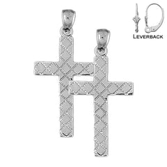 Sterling Silver 43mm Latin Cross Earrings (White or Yellow Gold Plated)