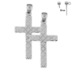 Sterling Silver 43mm Latin Cross Earrings (White or Yellow Gold Plated)