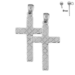 Pendientes de cruz latina de plata de ley de 43 mm (chapados en oro blanco o amarillo)