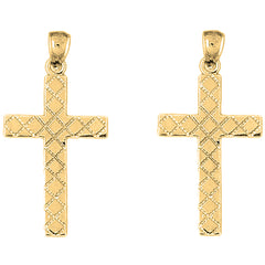 Yellow Gold-plated Silver 43mm Latin Cross Earrings