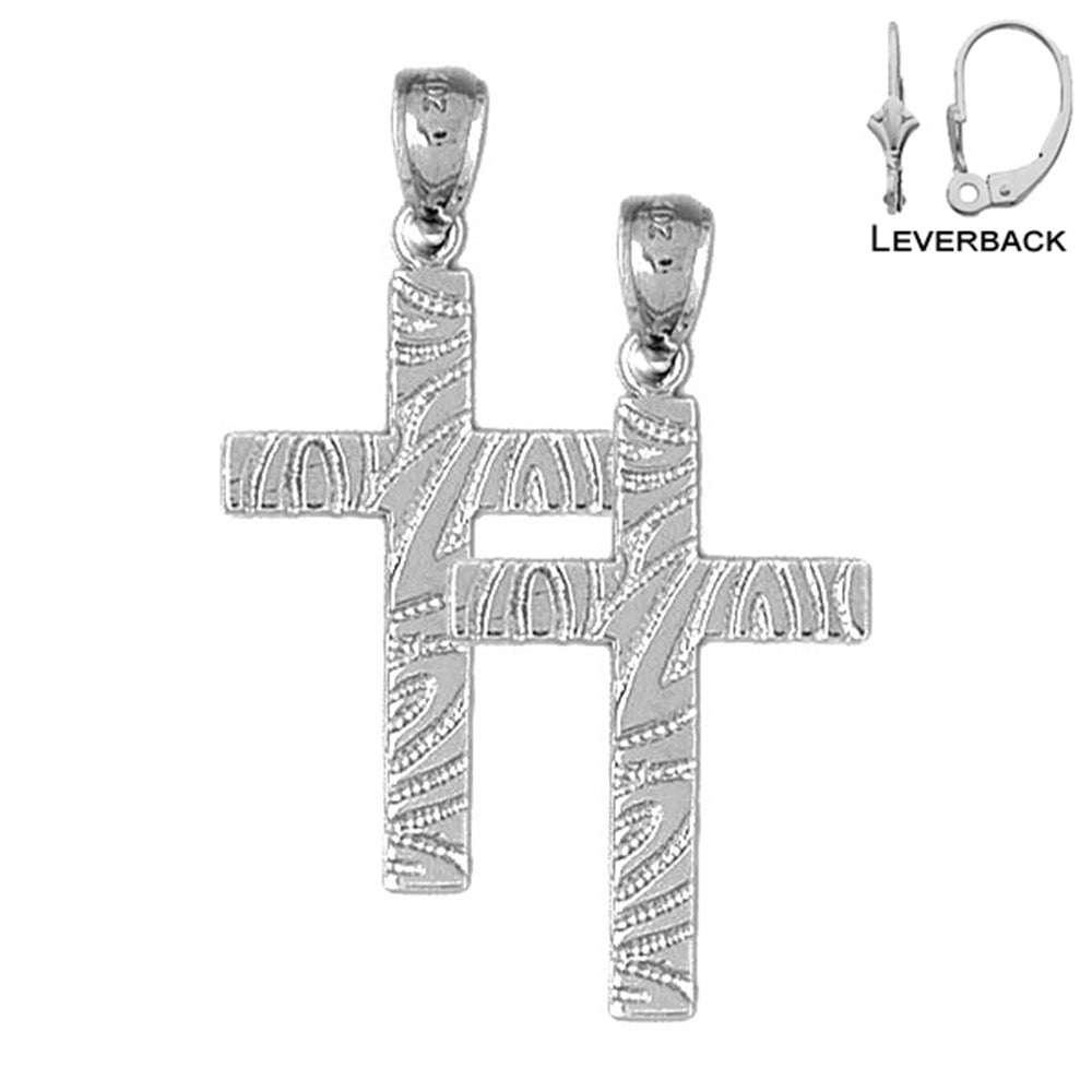 Sterling Silver 38mm Latin Cross Earrings (White or Yellow Gold Plated)