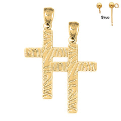 Sterling Silver 38mm Latin Cross Earrings (White or Yellow Gold Plated)