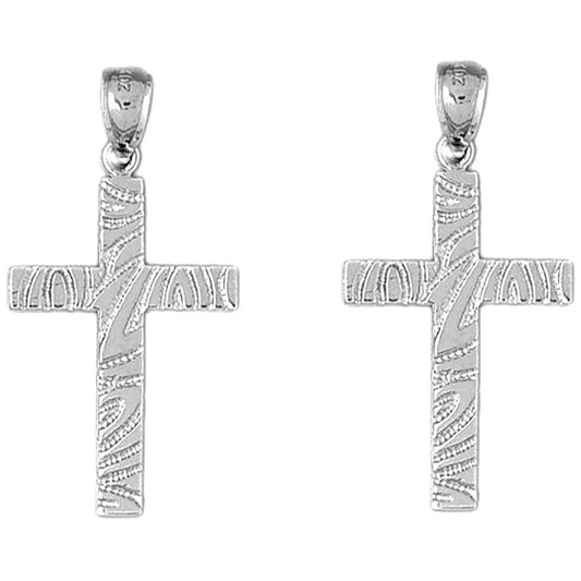 Sterling Silver 38mm Latin Cross Earrings