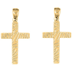 Yellow Gold-plated Silver 38mm Latin Cross Earrings